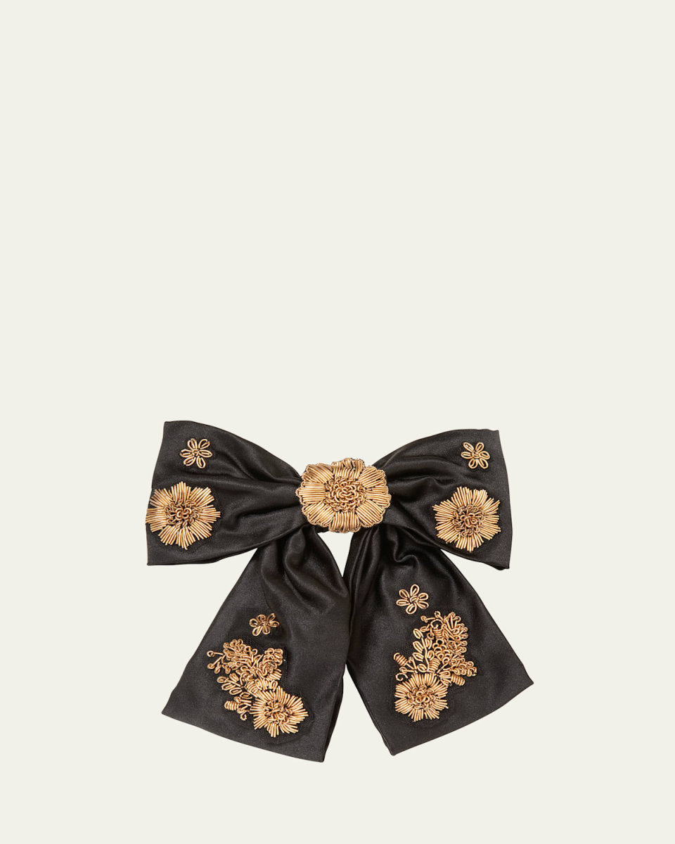 Lorenza Metallic Floral Bow Barrette